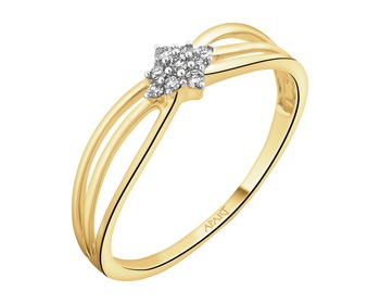 9 K Rhodium-Plated Yellow Gold Ring with Diamonds - 0,05 ct - fineness 9 K