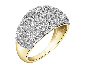 14 K Rhodium-Plated Yellow Gold Ring with Diamonds - 1,25 ct - fineness 14 K