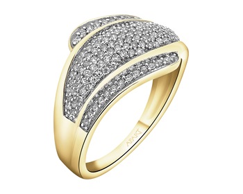 14 K Rhodium-Plated Yellow Gold Ring with Diamonds - 0,33 ct - fineness 14 K