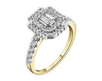 14 K Rhodium-Plated Yellow Gold Ring - 0,82 ct - fineness 14 K