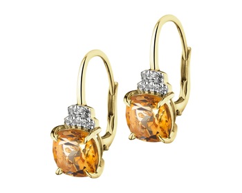 14 K Rhodium-Plated Yellow Gold Dangling Earring with Diamonds - fineness 14 K
