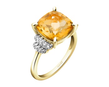 14 K Rhodium-Plated Yellow Gold Ring with Diamonds - fineness 14 K