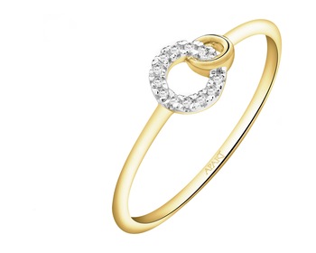 9 K Rhodium-Plated Yellow Gold Ring with Diamonds - 0,03 ct - fineness 9 K