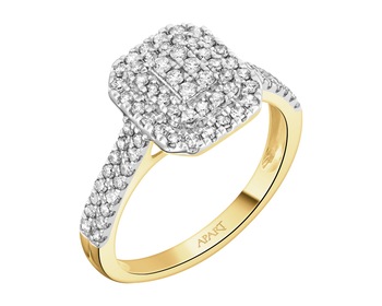 14 K Rhodium-Plated Yellow Gold Ring with Diamonds - 0,50 ct - fineness 14 K