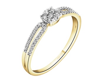 14 K Rhodium-Plated Yellow Gold Ring with Diamonds - 0,15 ct - fineness 14 K