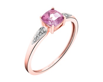 9 K Rhodium Plated Rose Gold Ring with Diamonds - fineness 9 K