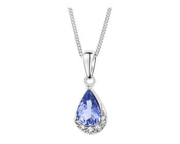 14 K Rhodium-Plated White Gold Pendant with Diamonds - fineness 14 K