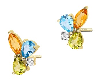 9 K Rhodium-Plated Yellow Gold Earrings with Diamonds - fineness 9 K
