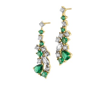 9 K Rhodium-Plated Yellow Gold Dangling Earring  - fineness 9 K