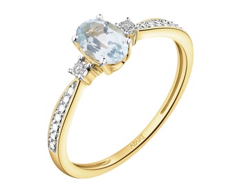 9 K Rhodium-Plated Yellow Gold Ring - fineness 9 K