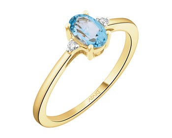 9 K Rhodium-Plated Yellow Gold Ring - fineness 9 K