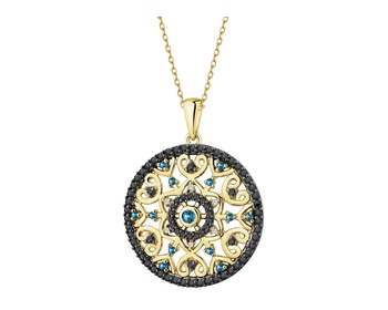 14 K Rhodium-Plated Yellow Gold Necklace with Diamonds - fineness 14 K