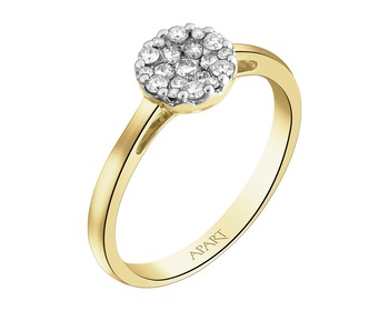 14 K Rhodium-Plated Yellow Gold Ring with Diamonds - 0,25 ct - fineness 14 K