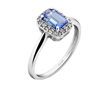 14 K Rhodium-Plated White Gold Ring with Diamonds - fineness 14 K