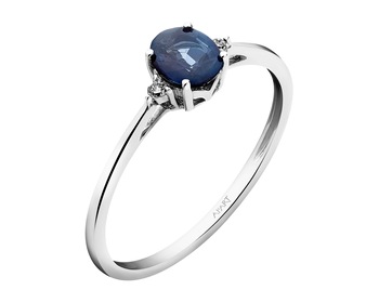 14 K Rhodium-Plated White Gold Ring with Diamonds - fineness 14 K