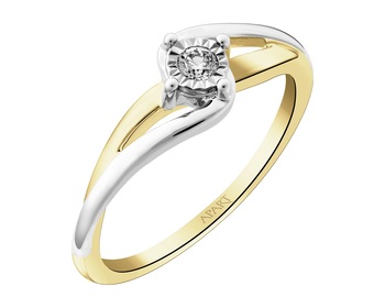 585 Yellow And White Gold Plated Ring with Diamond - 0,04 ct - fineness 585
