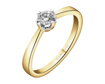 18 K Rhodium-Plated Yellow Gold Ring with Diamond - 0,23 ct - fineness 18 K