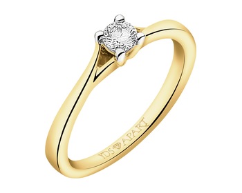 18 K Rhodium-Plated Yellow Gold Ring with Diamond - 0,18 ct - fineness 18 K