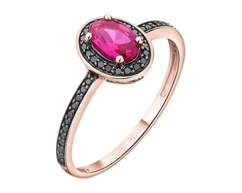 9 K Pink Gold Ring with Black Diamond, Treateds - fineness 9 K