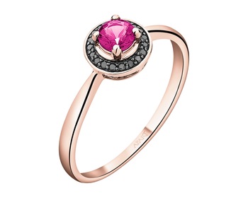 9 K Pink Gold Ring with Black Diamond, Treateds - fineness 9 K