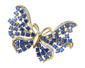 14 K Rhodium-Plated Yellow Gold Brooch with Diamonds - fineness 14 K