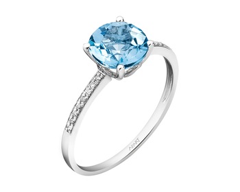 14 K Rhodium-Plated White Gold Ring with Diamonds - fineness 14 K