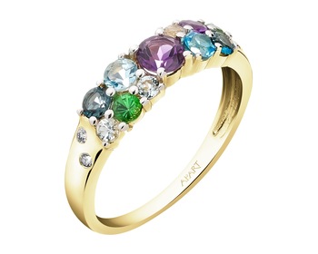 14 K Rhodium-Plated Yellow Gold Ring with Diamonds - fineness 14 K