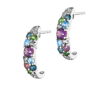14 K Rhodium-Plated White Gold Earrings with Diamonds - fineness 14 K