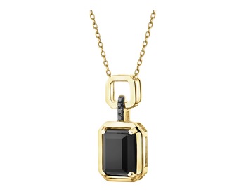 14 K Rhodium-Plated Yellow Gold Pendant with Black Diamond, Treateds - fineness 14 K