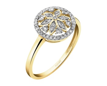 14 K Rhodium-Plated Yellow Gold Ring with Diamonds - 0,20 ct - fineness 14 K