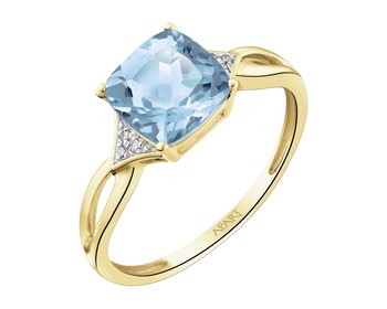 9 K Rhodium-Plated Yellow Gold Ring with Diamonds - fineness 9 K