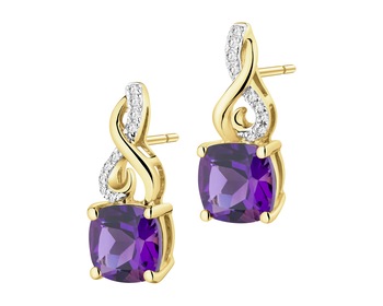 14 K Rhodium-Plated Yellow Gold Earrings - fineness 14 K