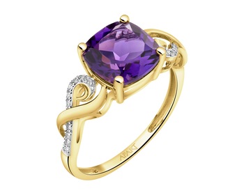 Yellow gold diamond and citrine ring - fineness 14 K