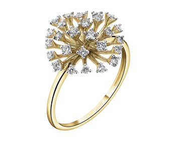 14 K Rhodium-Plated Yellow Gold Ring with Diamonds - 0,34 ct - fineness 14 K