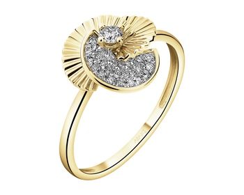 14 K Rhodium-Plated Yellow Gold Ring with Diamonds - 0,11 ct - fineness 14 K