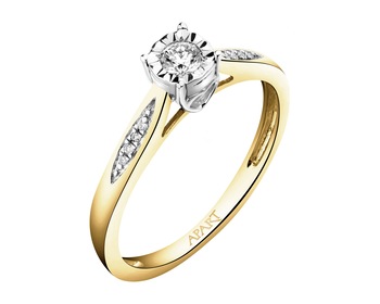 585 Yellow And White Gold Plated Ring with Diamonds - 0,14 ct - fineness 585