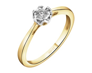 585 Yellow And White Gold Plated Ring with Diamond - 0,10 ct - fineness 585