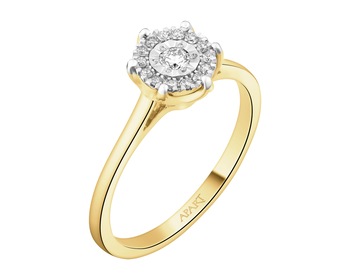 585 Yellow And White Gold Plated Ring with Diamonds - 0,20 ct - fineness 585