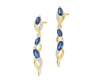 9 K Rhodium-Plated Yellow Gold Dangling Earring  - fineness 9 K