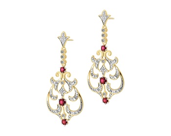 14 K Rhodium-Plated Yellow Gold Dangling Earring - fineness 14 K