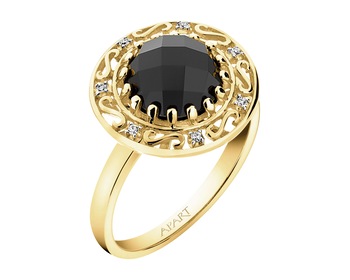 14 K Rhodium-Plated Yellow Gold Ring with Diamonds - fineness 14 K