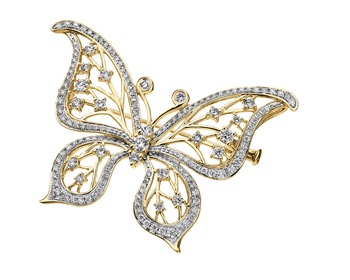 18 K Rhodium-Plated Yellow Gold Brooch with Diamonds - 1,35 ct - fineness 18 K