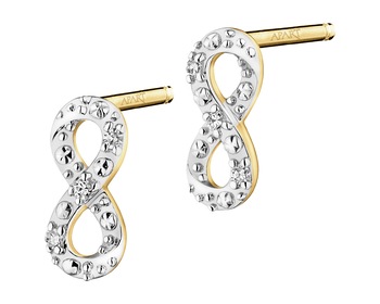 9 K Rhodium-Plated Yellow Gold Earrings with Diamonds - 0,01 ct - fineness 9 K