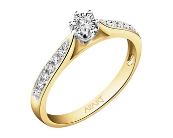 585 Yellow And White Gold Plated Ring with Diamonds - 0,20 ct - fineness 585