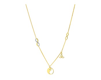 9 K Rhodium-Plated Yellow Gold Necklace with Diamonds - 0,01 ct - fineness 9 K