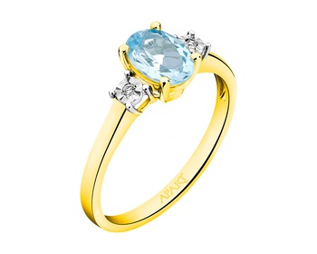 9 K Rhodium-Plated Yellow Gold Ring - fineness 9 K