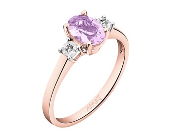 Rose gold ring with diamonds and amethyst - fineness 14 K