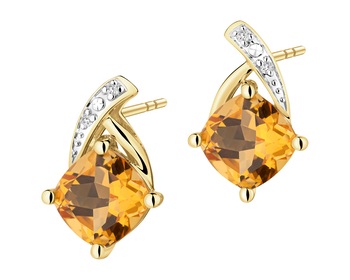 9 K Rhodium-Plated Yellow Gold Earrings  - fineness 9 K