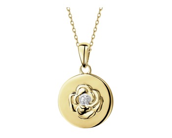 9 K Rhodium-Plated Yellow Gold Pendant with Diamond - 0,004 ct - fineness 9 K