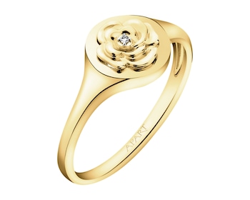 9 K Rhodium-Plated Yellow Gold Signet Ring with Diamond - 0,004 ct - fineness 9 K